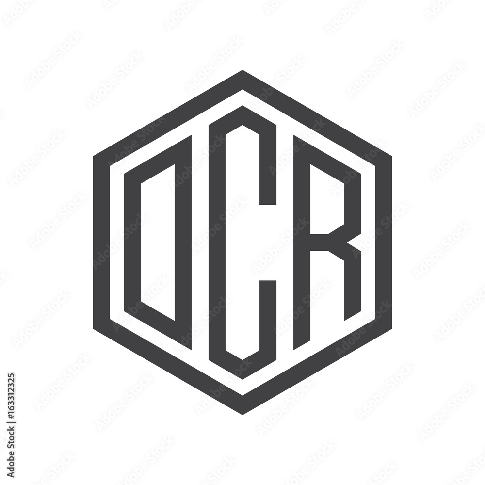 three-letter initials hexagon logo black