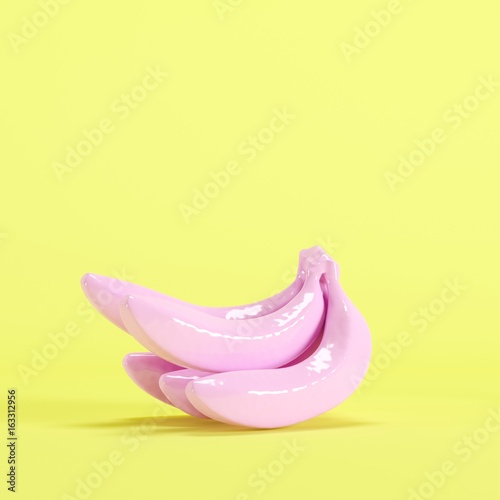 Pink banana on yellow background. minimal idea food concept.