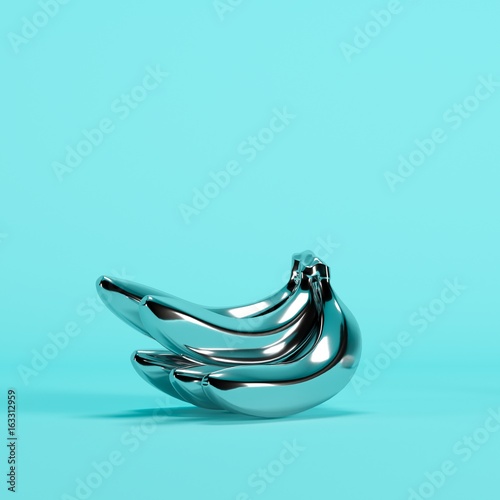 Chrome banana on blue background. minimal idea food concept.