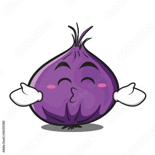 Kissing closed eyes red onion character cartoon
