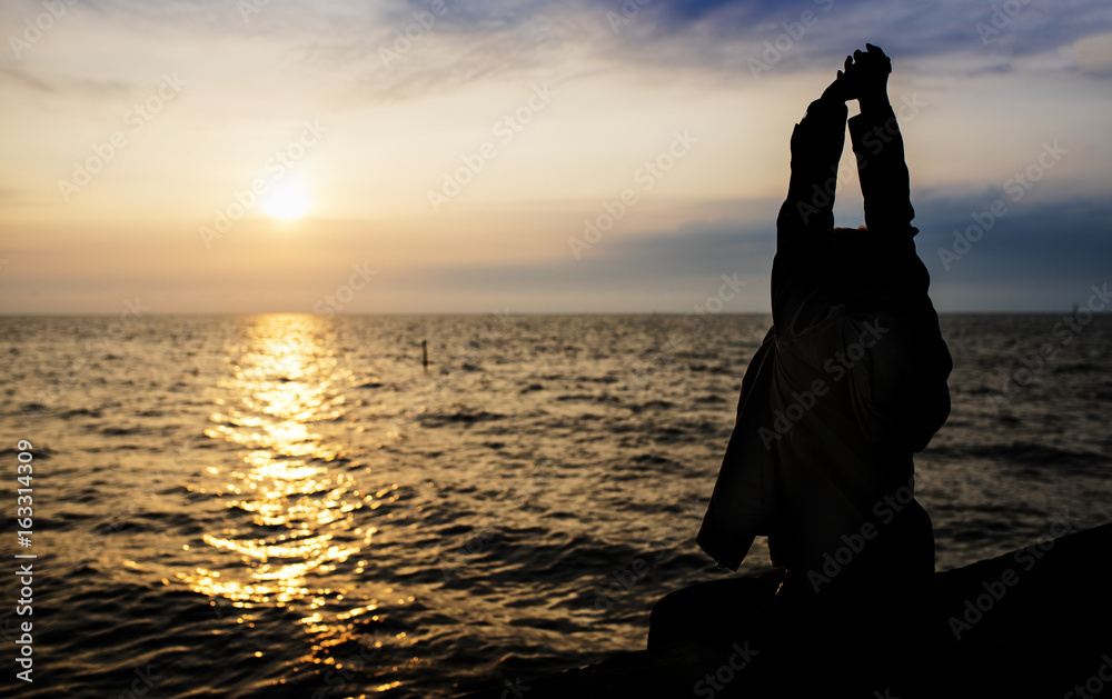 Young Adult Woman Stretching Arms in the Morning Relaxation Young Adult Woman Stretching Arms in the Morning Relaxation