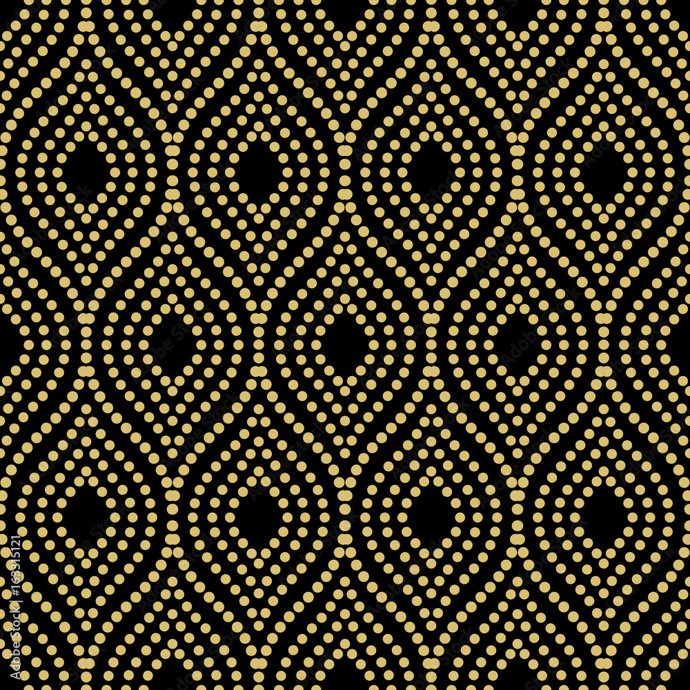 Seamless vector ornament. Modern golden dotted background. Geometric modern pattern