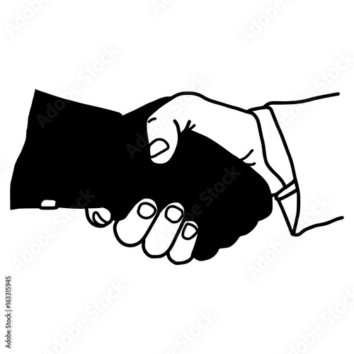 hand shaking with dark hand, dangerous partner - vector illustration sketch hand drawn with black lines, isolated on white background