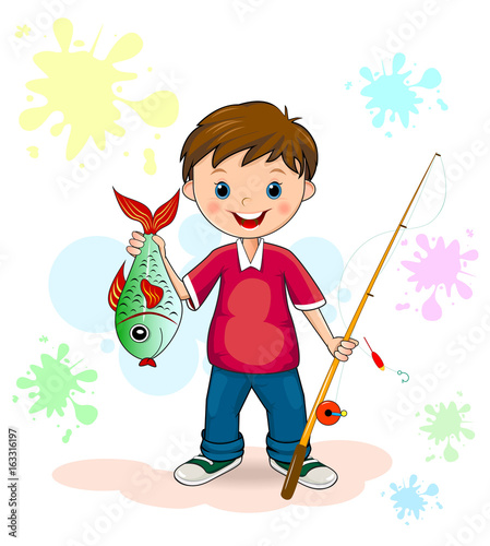 Fisherman and fish.The fisherman is holding the caught fish.