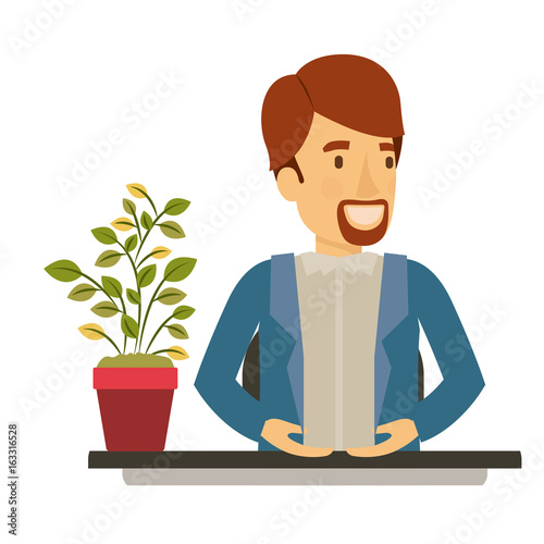 silhouette color closeup half body van dyke beard man assistant in desk in jacket vector illustration photo