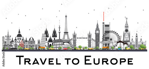 Famous Landmarks in Europe. Vector Illustration.