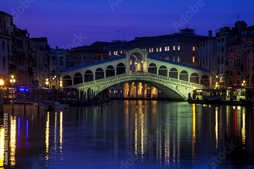 Venice's iconic Rialto Bridge at twilight