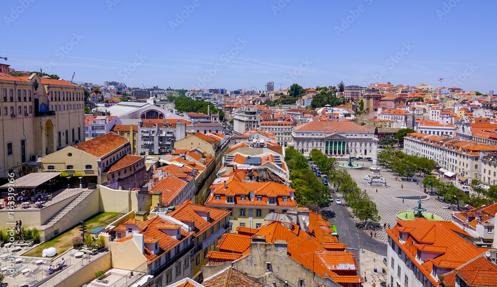 Aerial view over the city of Lisbon on a sunny day