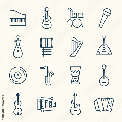 Musical instruments line icon set