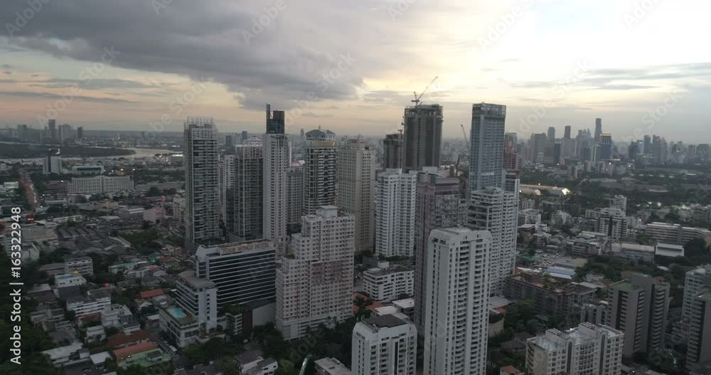 Aerial drone view of Bangkok during beautiful cloudy sunset Aerial drone view of Bangkok during beautiful cloudy sunset