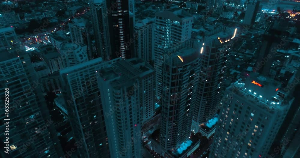 Aerial drone view of Bangkok during beautiful cloudy night