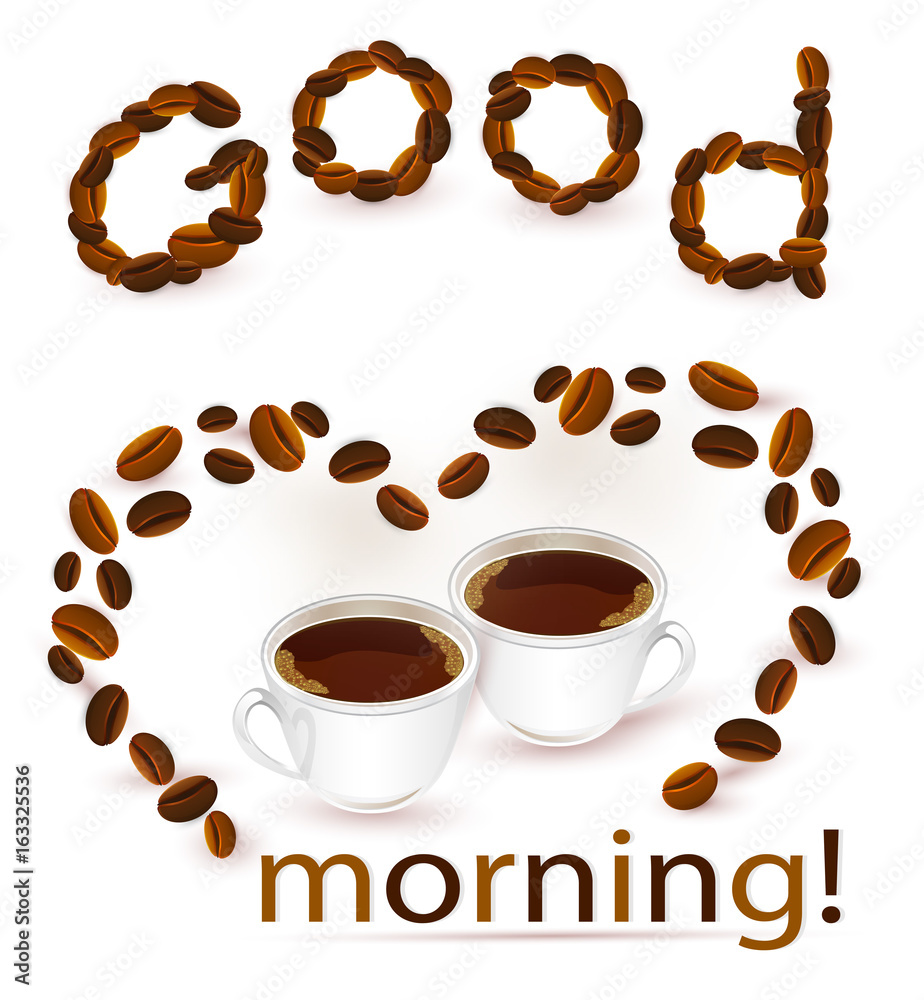 Obraz premium Abstract background with coffee beans and cups