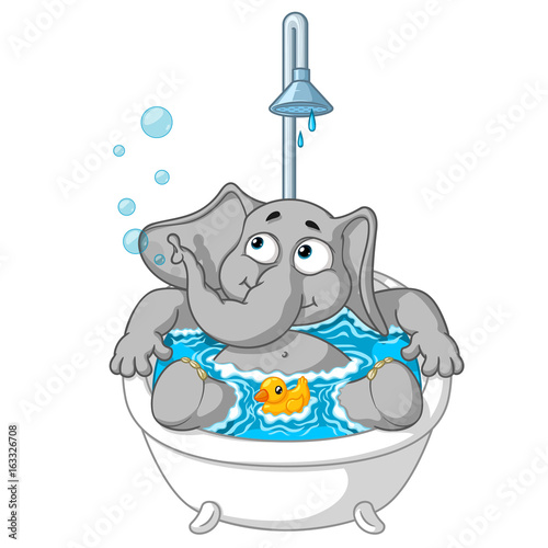 Elephant. Character. Taking a bath. Big collection of isolated elephants. Vector, cartoon.