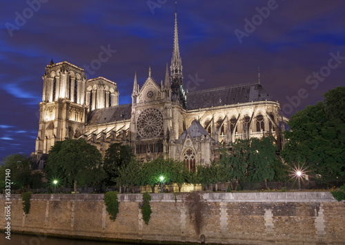 view on Notre-Dame de Paris Cathedral at night