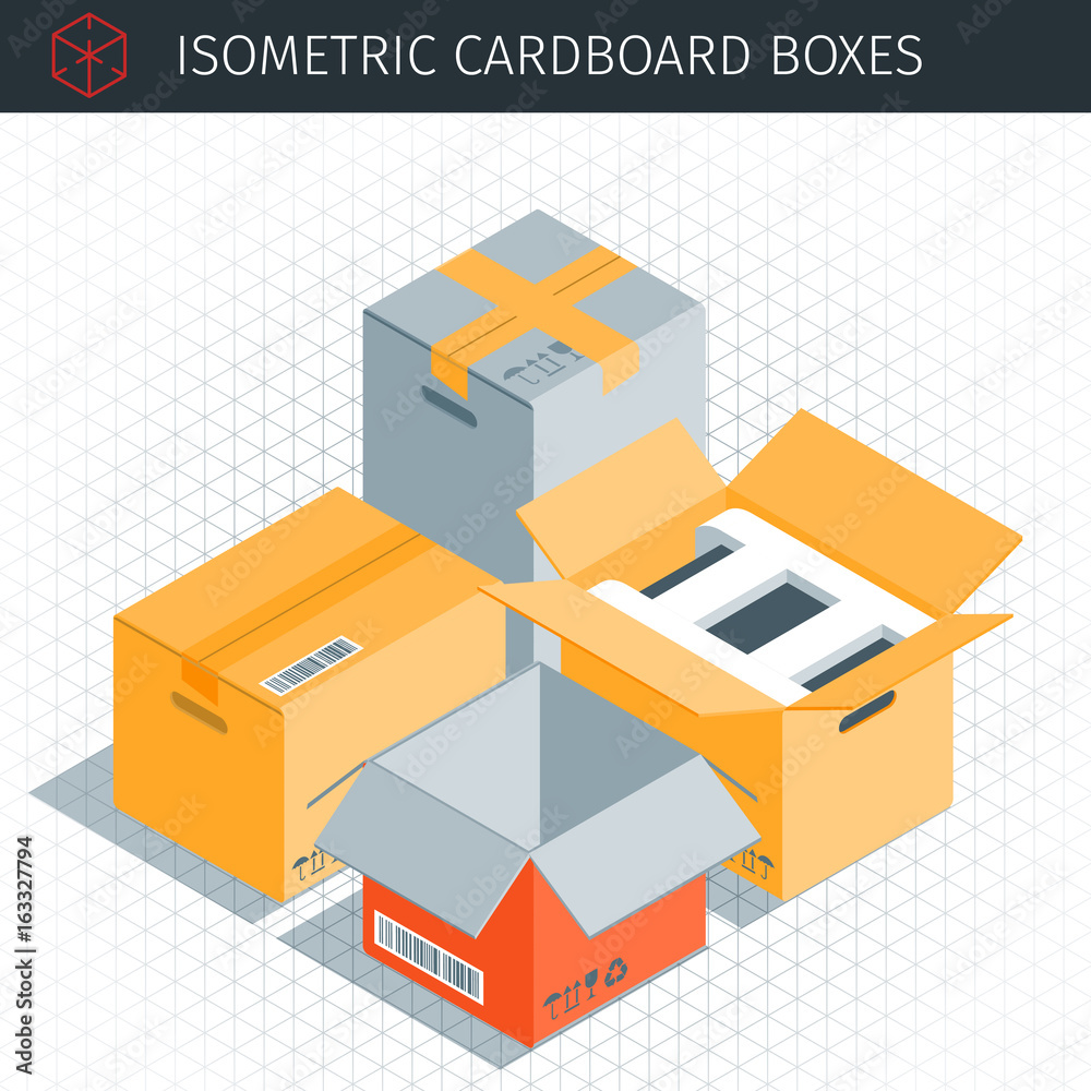 Isometric cardboard boxes