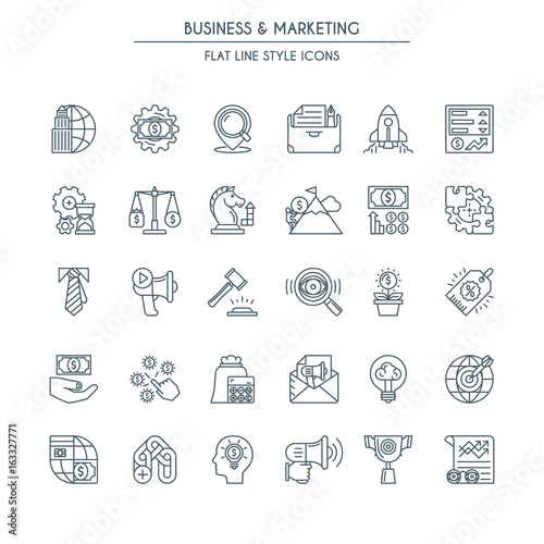 Business and marketing thin line icons