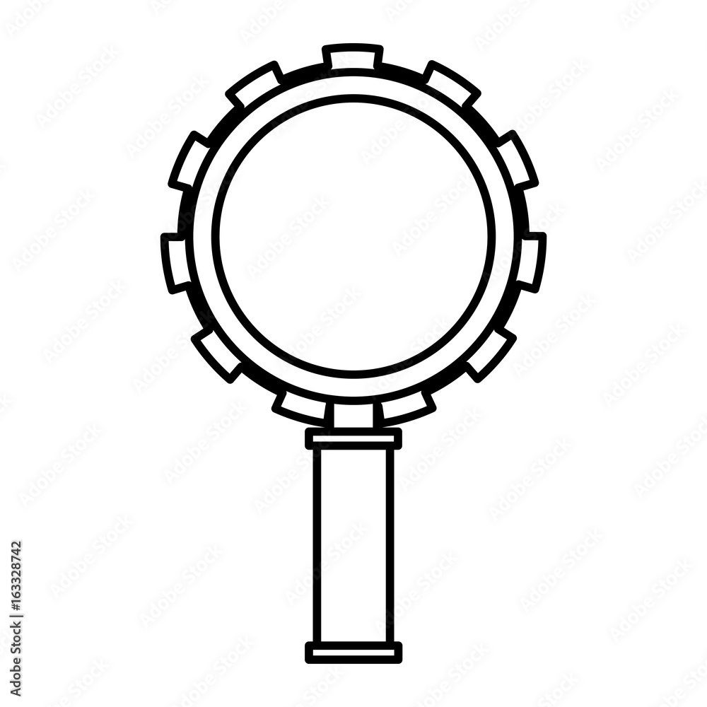 monochrome silhouette of magnifying glass with shape of pinion vector illustration