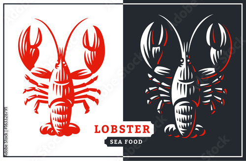 Lobster vector illustration. Crustacean in a vintage style on white and dark background.