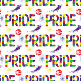 Colored rainbow letters of the handwritten text Pride. Seamless pattern on the theme of LGBT parade, vector design