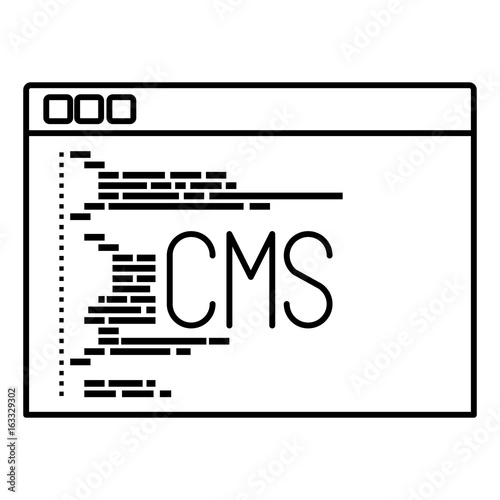 monochrome silhouette of programming window with script code cms vector illustration