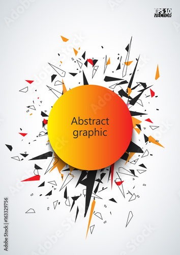 Abstract faceted element cracked into multiple fragments. Explosion effect. Eps10 Vector illustration.