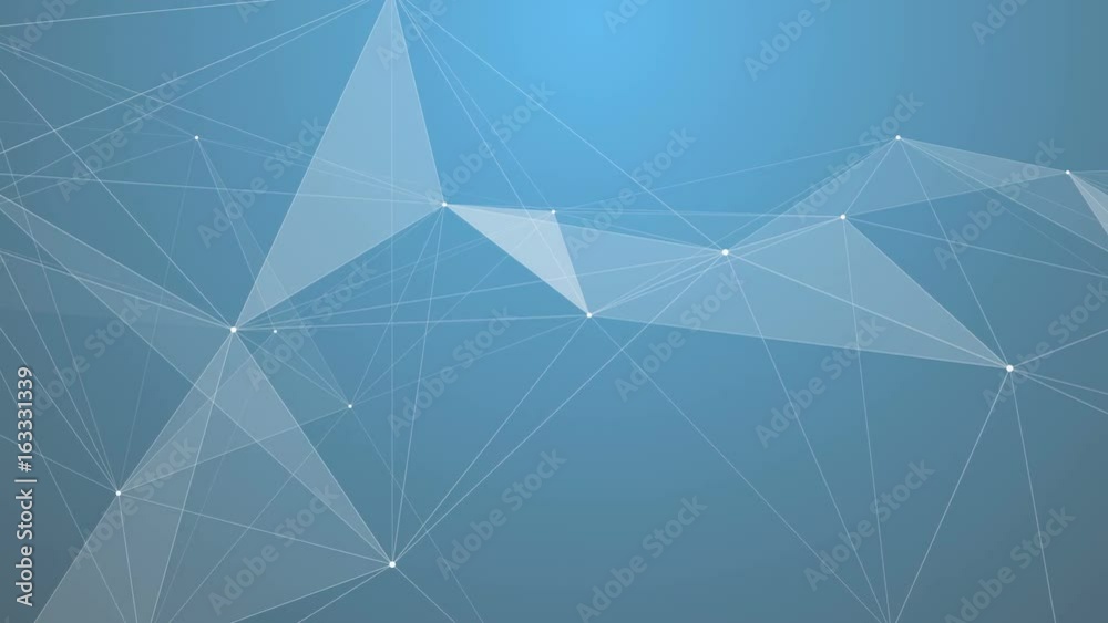 Plexus of abstract lines, triangles and dots. Blue background. Loop animations.