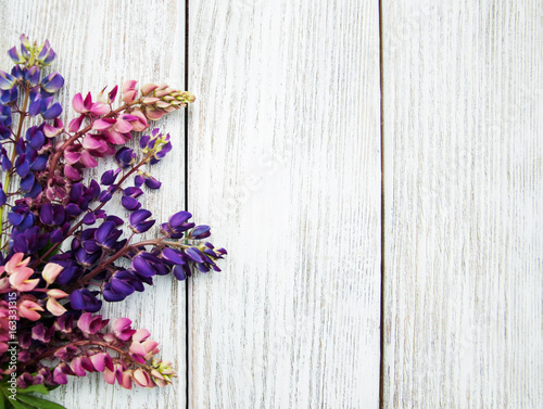 Lupine flowers on a  table