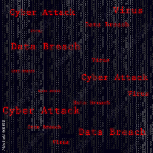 Binary scan virus, data breach, cyber attack. Technology web infection detected illustration. Vector.