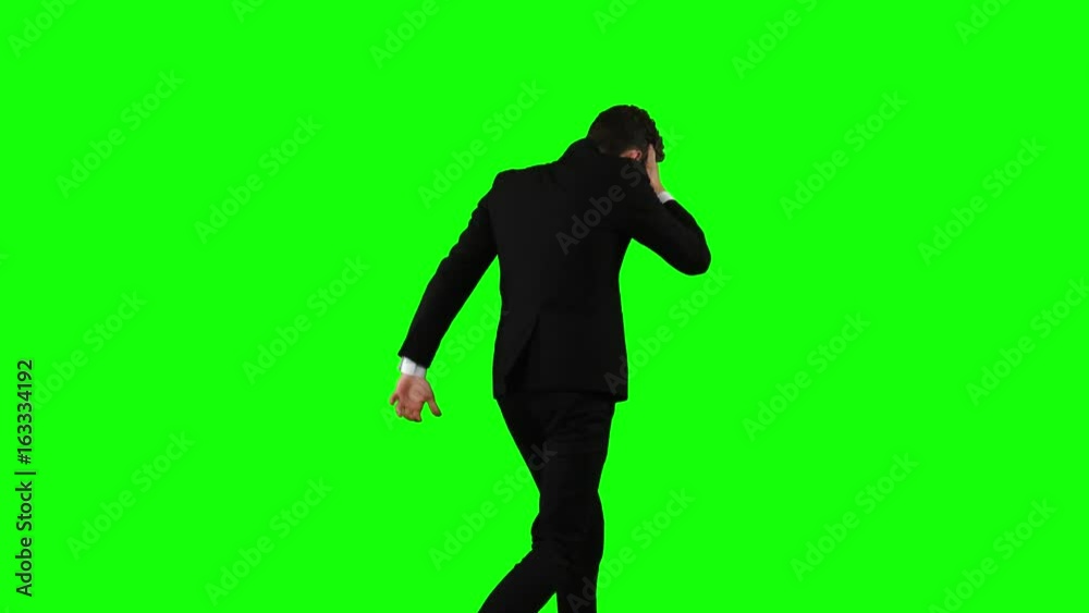 Man is in a hurry to work, he starts to run. Green Screen Man is in a hurry to work, he starts to run. Green Screen