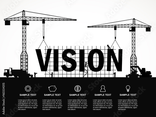 Crane and vision building. Infographic Template. Vector Illustration.