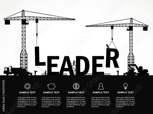 Crane and leader building. Infographic Template. Vector Illustration.