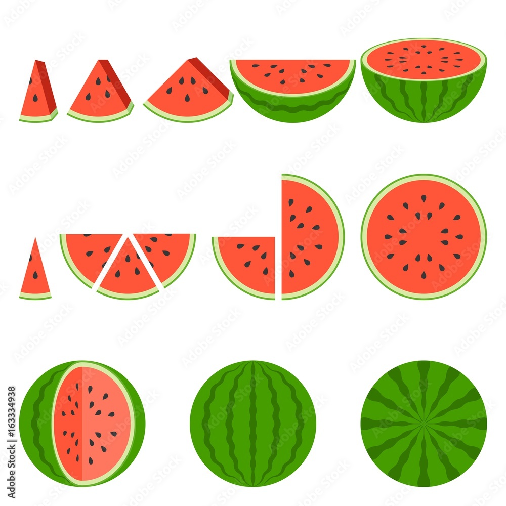 Illustration whole and sliced of watermelon Illustration whole and sliced of watermelon