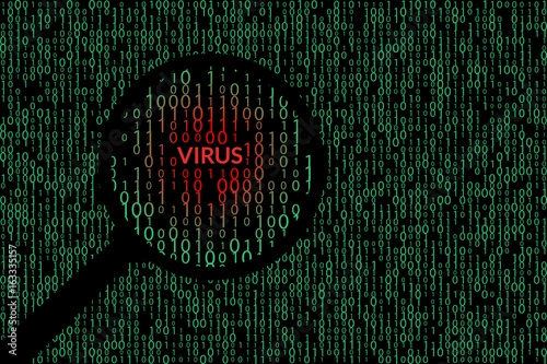 Abstract technology binary code background. Detected virus illustration