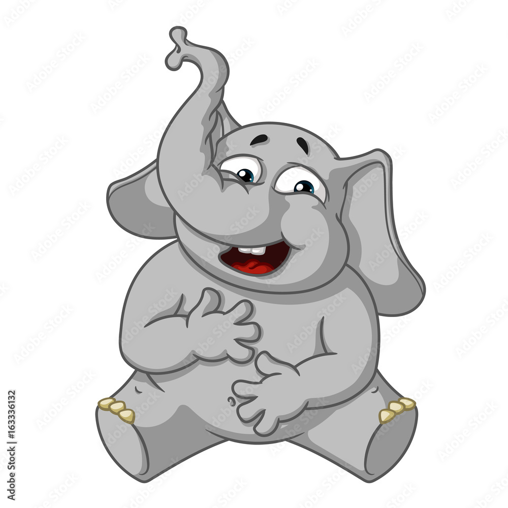 Fototapeta premium Elephant. Character. Laughs holding her stomach. Big collection of isolated elephants. Vector, cartoon.