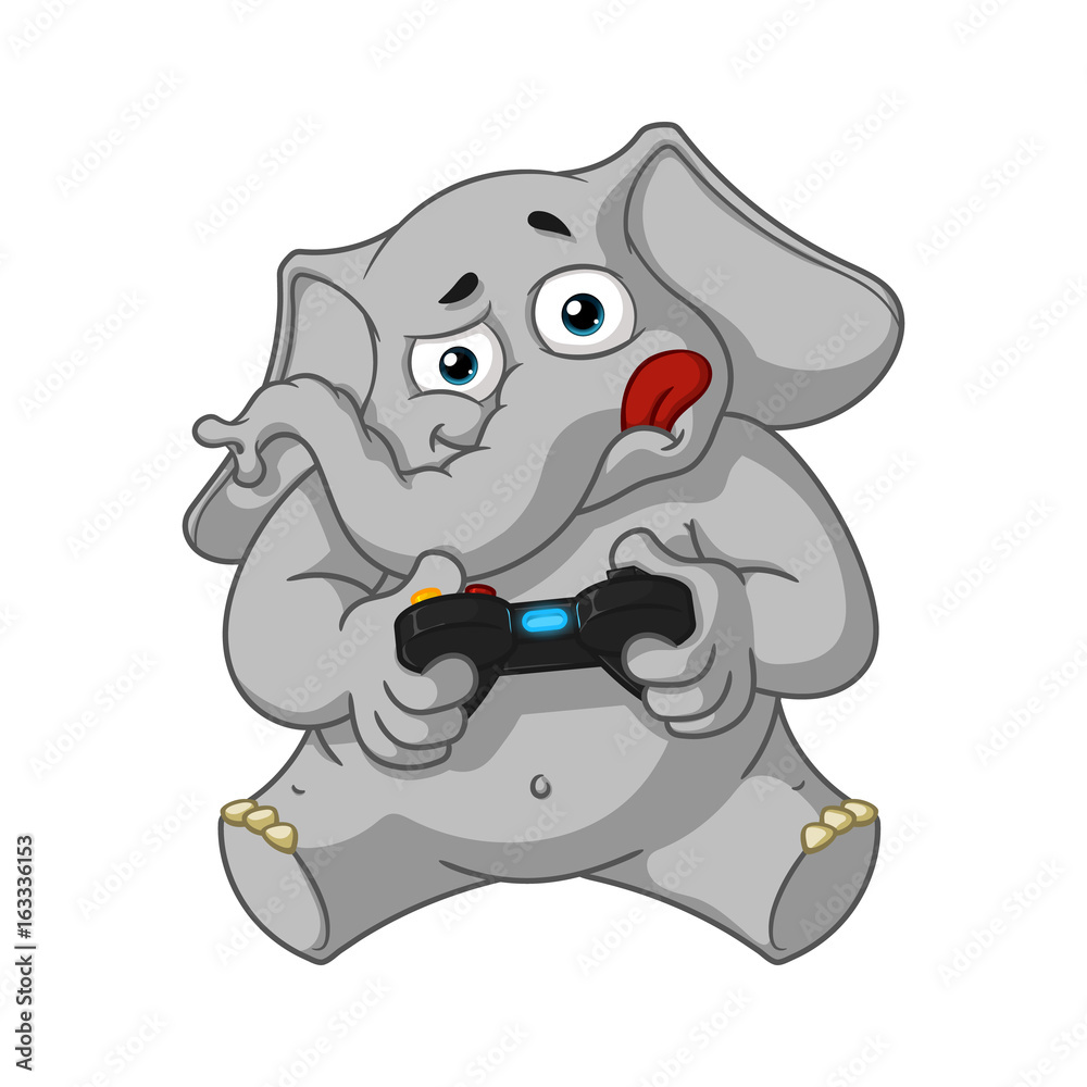 Elephant. Character. Playing video games, joystick, gamepad. Big collection of isolated elephants. Vector, cartoon. Elephant. Character. Playing video games, joystick, gamepad. Big collection of isolated elephants. Vector, cartoon.