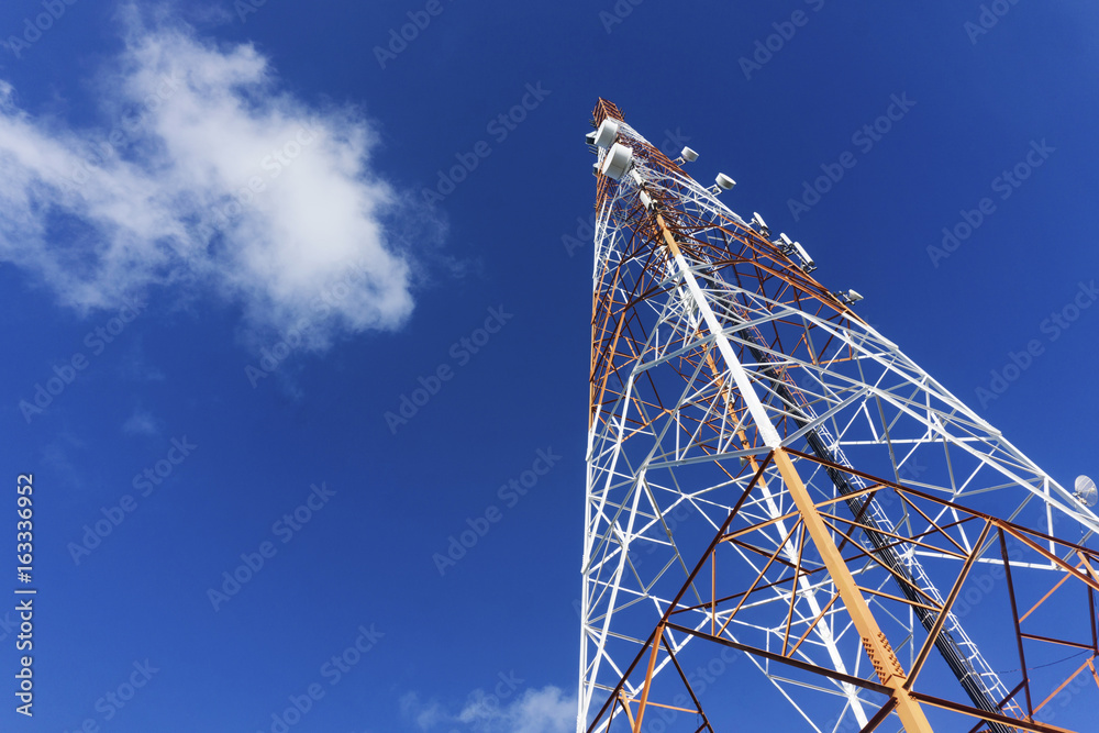 telecommunication tower against a blue sky. radio tower, mobile tower