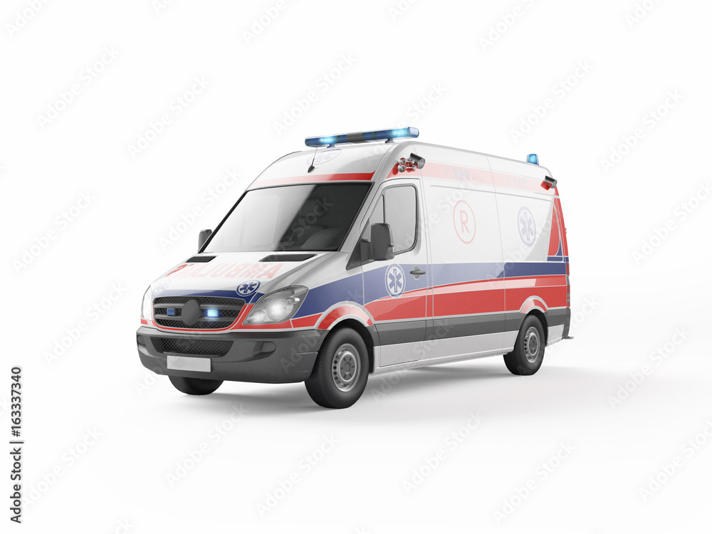 Ambulance emergency on a white background. 3D rendering Ambulance emergency on a white background. 3D rendering