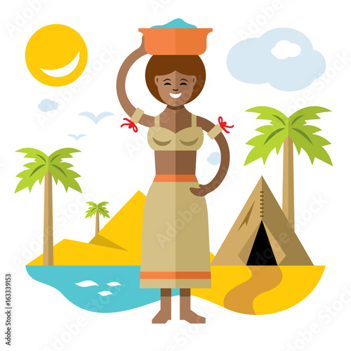 Vector African laundress. Flat style colorful Cartoon illustration.