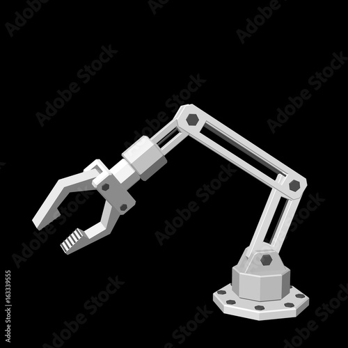 Robotic arm. Isolated on black background. 3d Vector illustration.