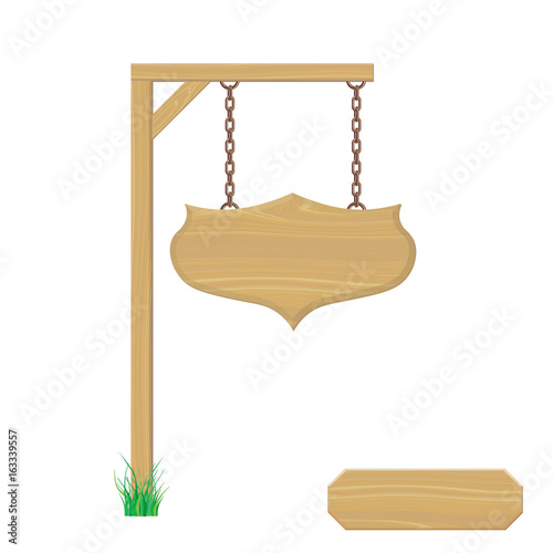 Blank wooden signboard hang...