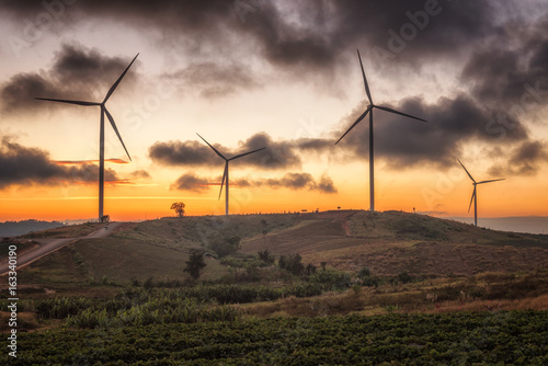 Landscape of sunset Khao Kho Windmills in Phetchabun,Thailand photo