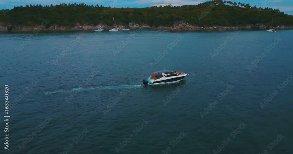 Aerial View of Speed Boat In The Summer Sea In Thailand Aerial View of Speed Boat In The Summer Sea In Thailand