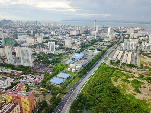 Aerial view from the drone above the Penang Malaysia