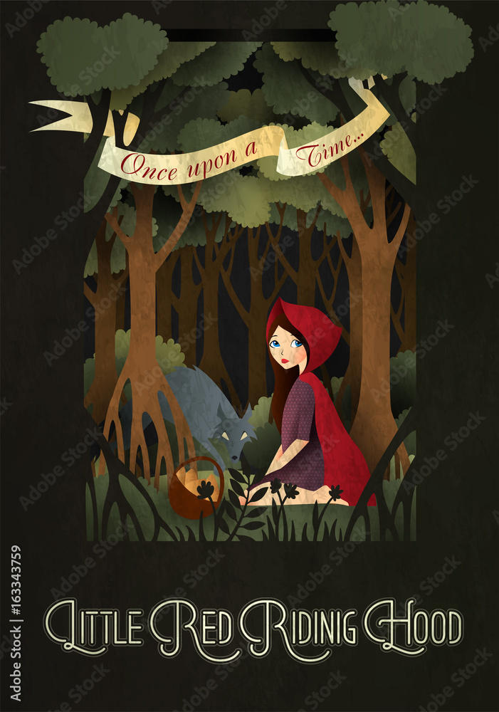 Little Red Riding Hood and wolf in front of forest fairy tale ...