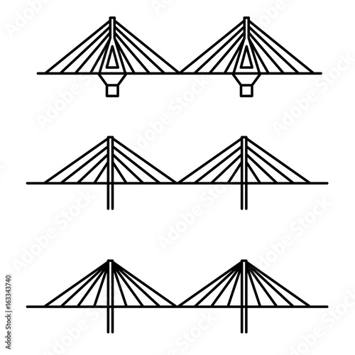 Set of three different cable strayed line art style bridges