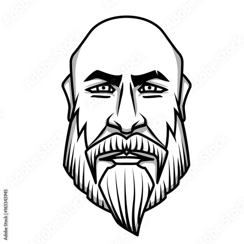 Severe looking bald man with mustache and beard