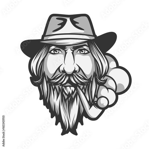 Old man wearing hat and smoking tube