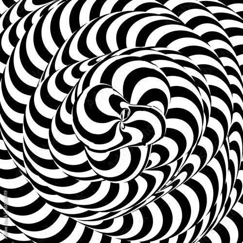 Abstract Striped Background. Swirling Monochrome Shapes. Black And White Rays. Distortion Backdrop Illustration