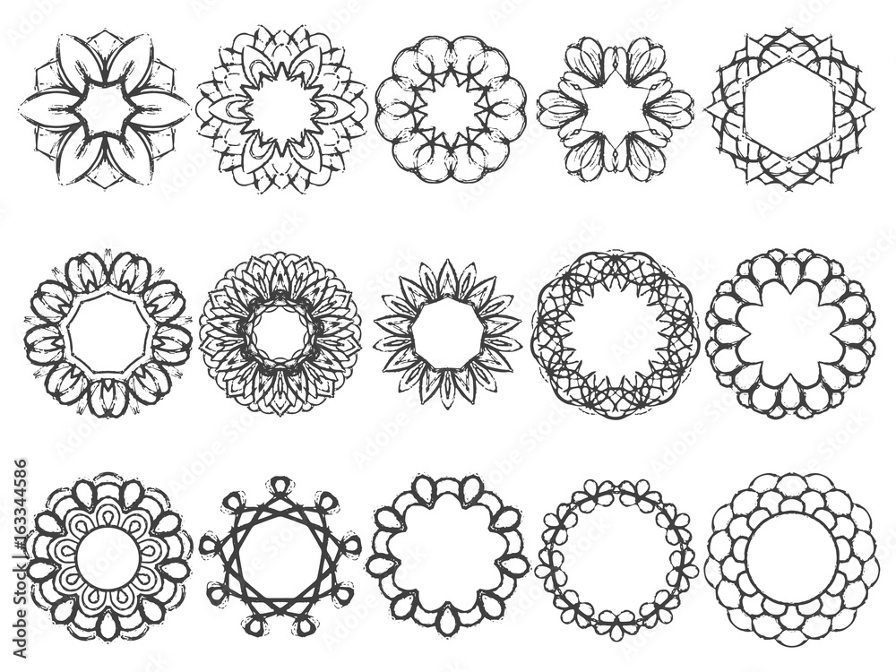 Frames doodle pencil round sketch set black white Stock Vector | Adobe