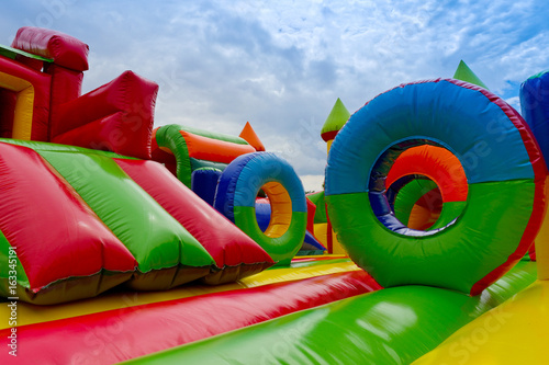 Inside inflatable, colorful castle in playground